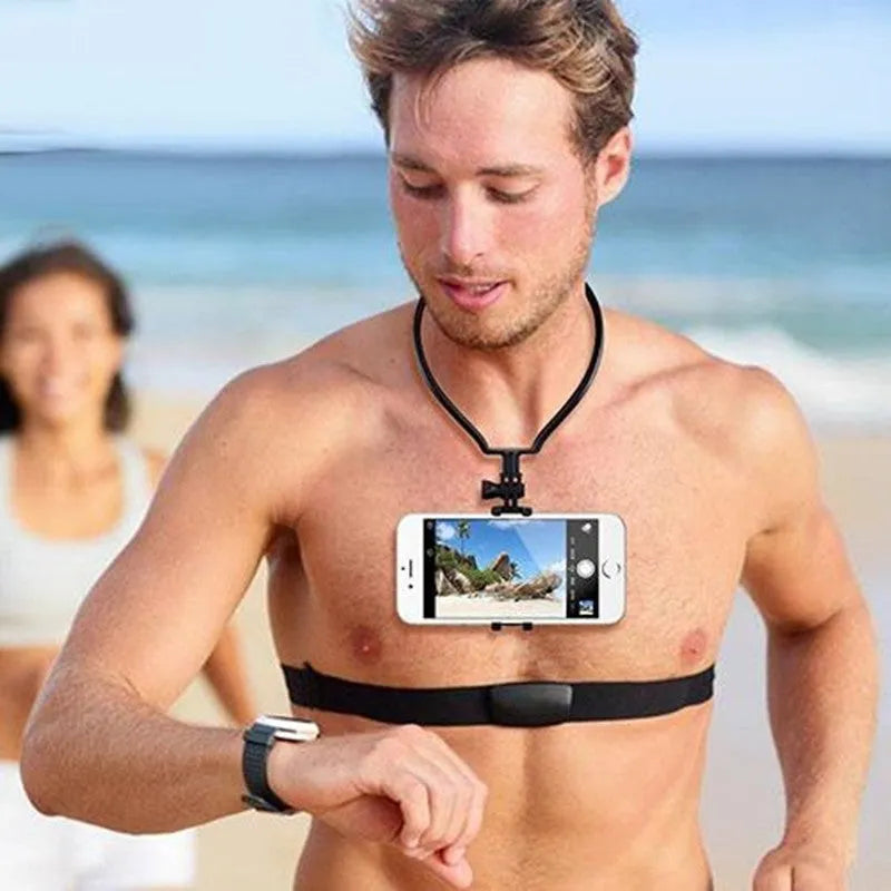 Black Neck Phone Holder showing flexible ring and adjustable arm for smartphone.