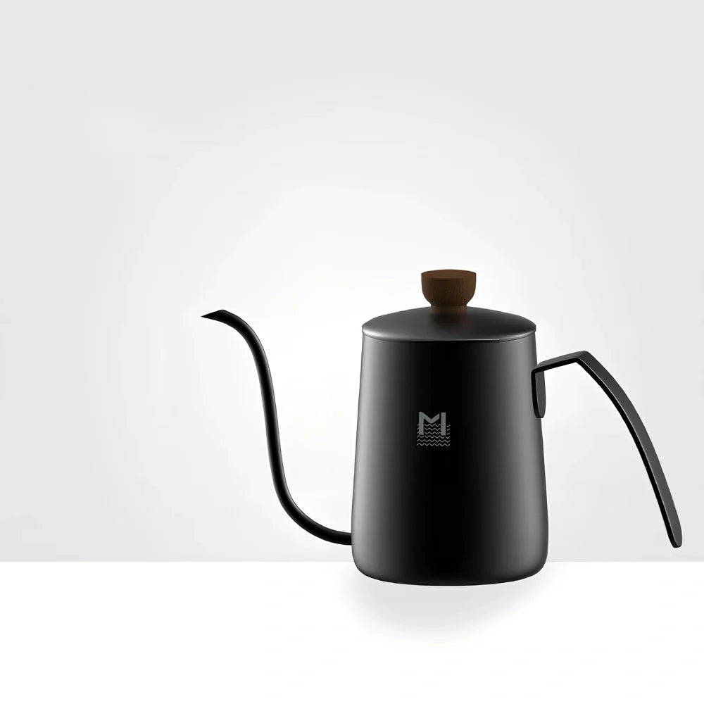 Stainless steel coffee maker set with thin mouth pot and matching cups in pure colour finish