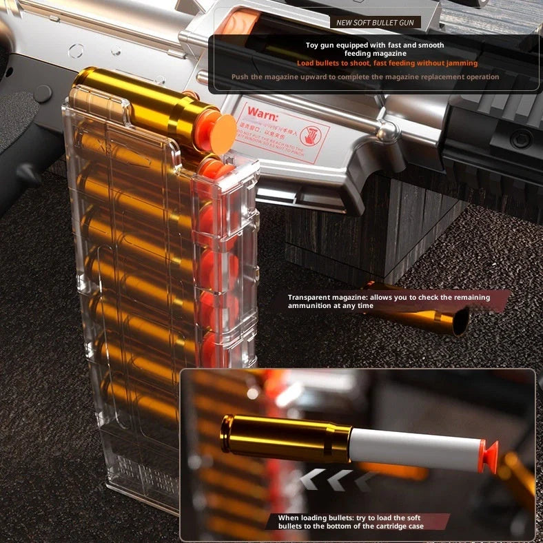 AMT ARP9 red soft bullet gun with vertical grip and red dot sight attached, 63cm length