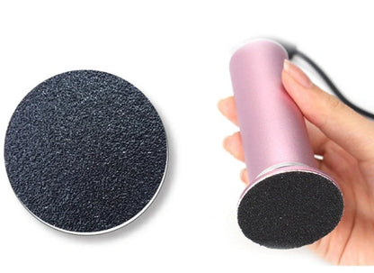 Rechargeable electric pedicure foot care tool with sandpaper disks for smooth feet