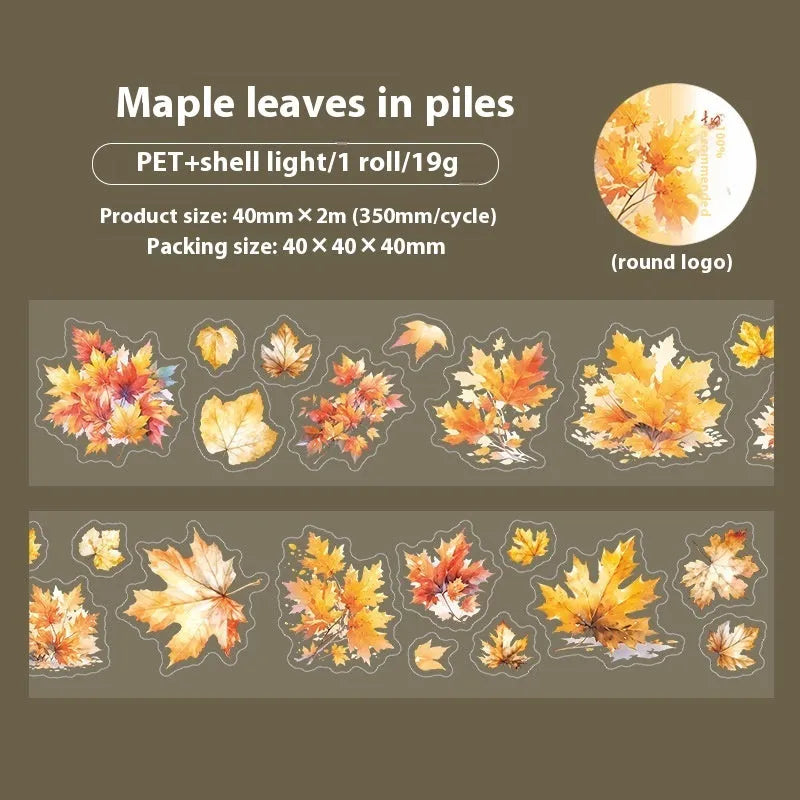 Deciduous Poetry Series DIY decorative stickers roll with 40mm width, 2m length, and PET material in nature colours