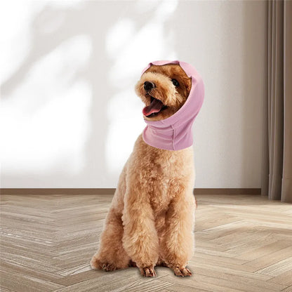 Dog grooming anti-noise earmuffs in pink, black, or purple, cationic spandex fabric, sizes L 25x20cm, M 20x15cm, S 17x12cm