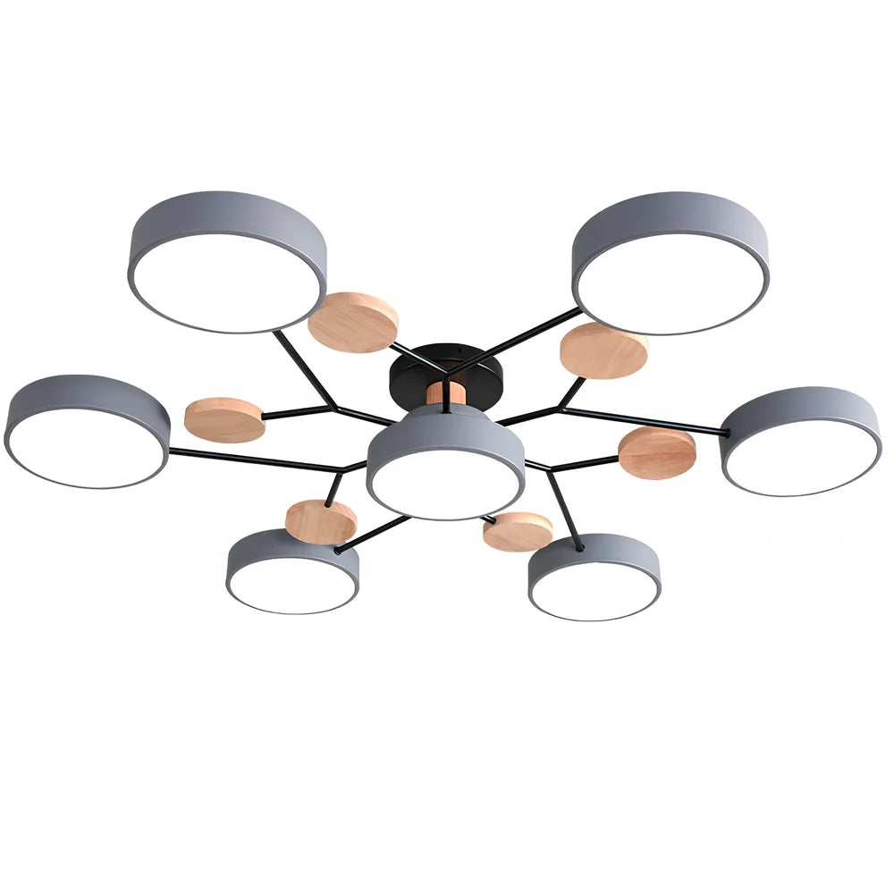 Modern round acrylic LED ceiling light with Scandinavian design in green, grey, or white colours