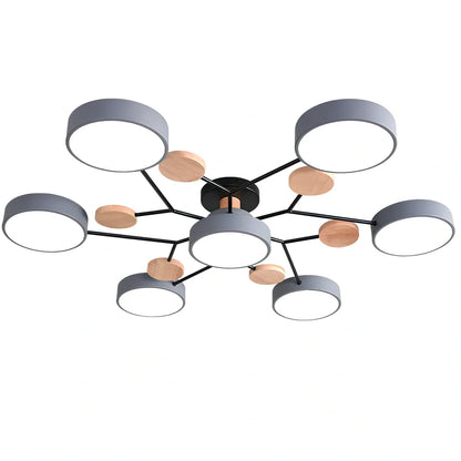 Modern round acrylic LED ceiling light with Scandinavian design in green, grey, or white colours