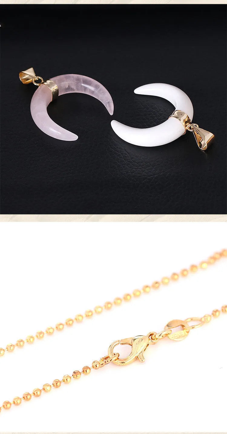 Natural stone moon pendant necklace with electroplated copper fittings on adjustable 45cm chain