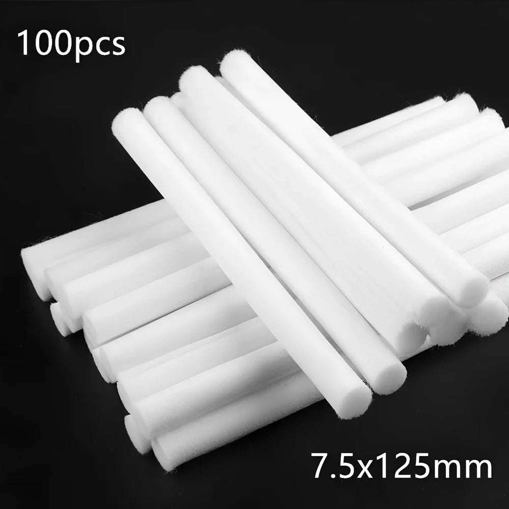 Pack of 7.5x125mm acetate fibre cotton swabs for humidifier wicks, trimmable length for stable fog output