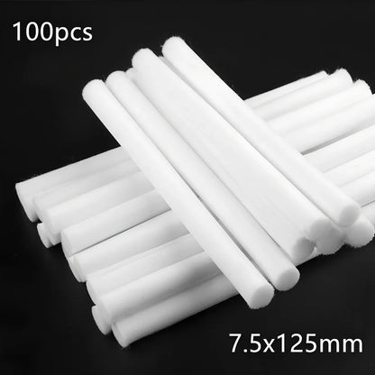 Pack of 7.5x125mm acetate fibre cotton swabs for humidifier wicks, trimmable length for stable fog output