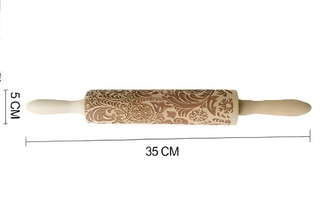 35cm wooden Christmas gift printing rolling pin with engraved festive cookie designs