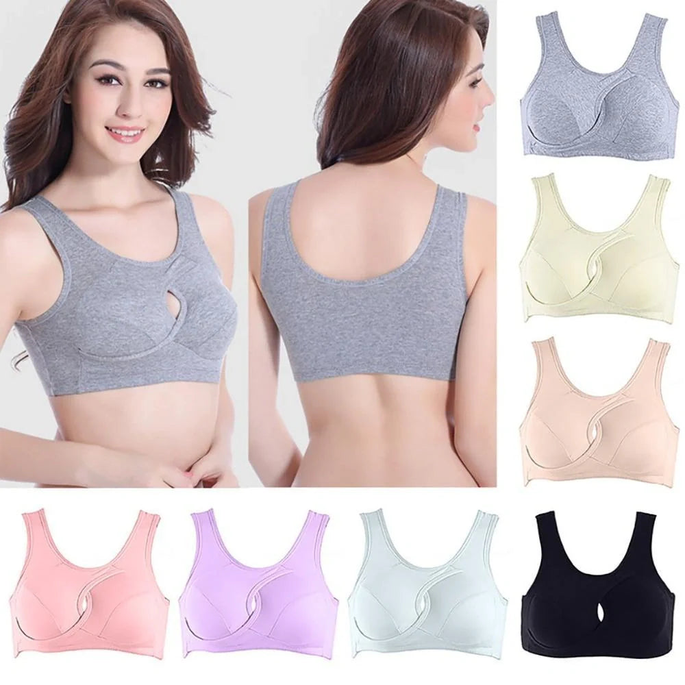 Supportive and comfortable cotton sports bra with crossover design for bust enhancement and posture support during workouts