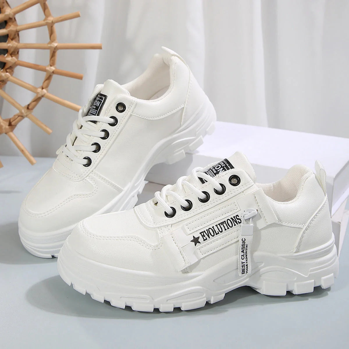 Stylish women's lace-up sneakers with side zipper in various colors