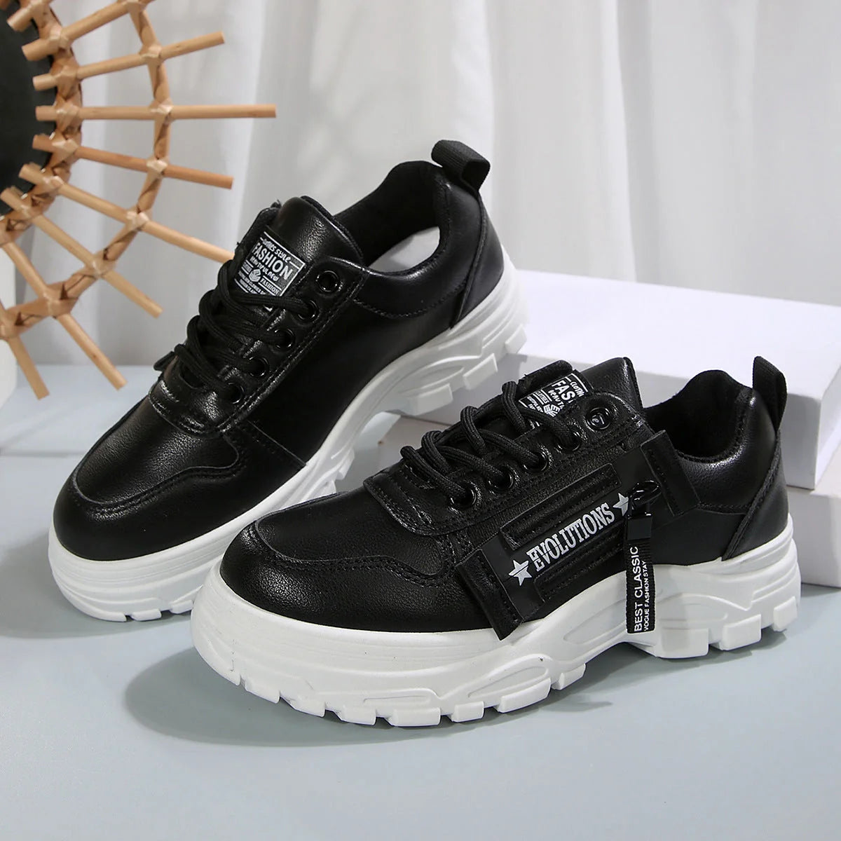 Stylish women's lace-up sneakers with side zipper in various colors