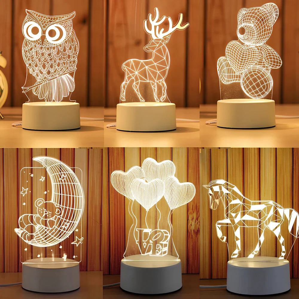 Creative USB bedside night light with acrylic castle scene, 20x17.5cm size, touch control for three light modes