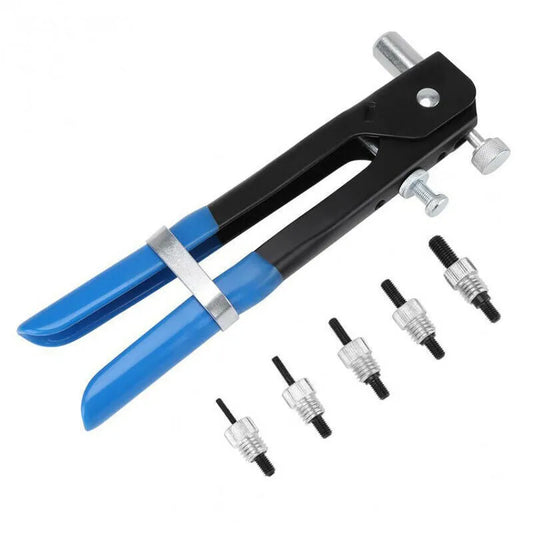 Manual riveter nut set with alloy steel construction showing nut gun design for tool-free fastening
