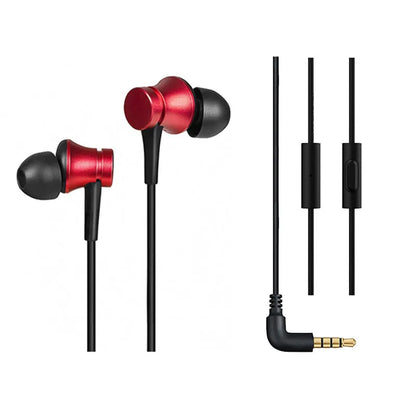Piston in-ear headphones with 3.5mm wired connector in black, blue, and red colour options