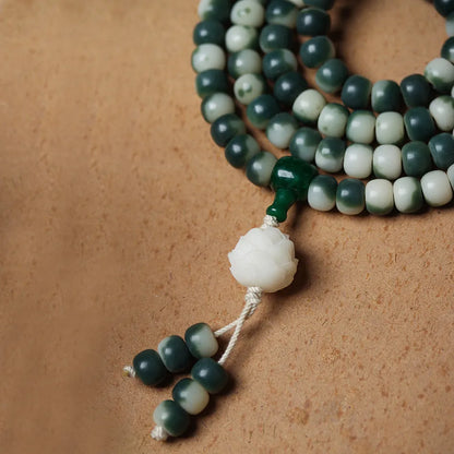 Lotus white jade bodhi beads bracelet with floating flowers landscape pattern on 8x10mm beads