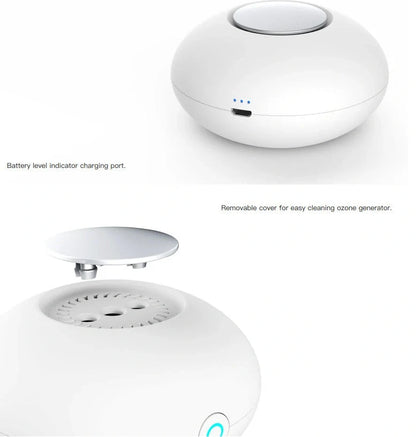 Mini Ozone Generator Deodorizer Air Purifier in white, compact size for small spaces