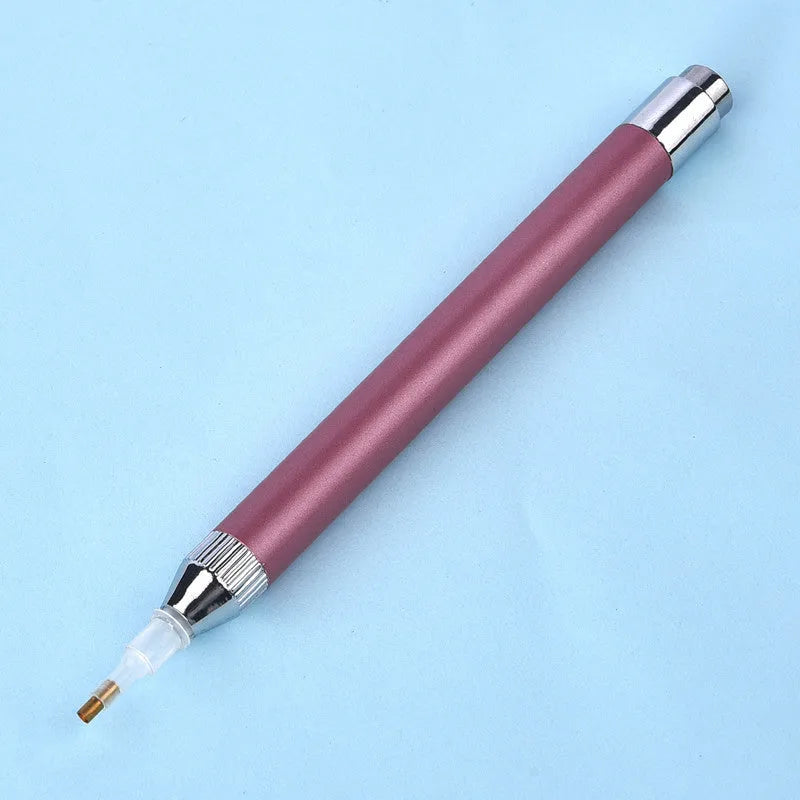 Luminous aluminium alloy diamond painting drill pen in blue, gold, or red colour