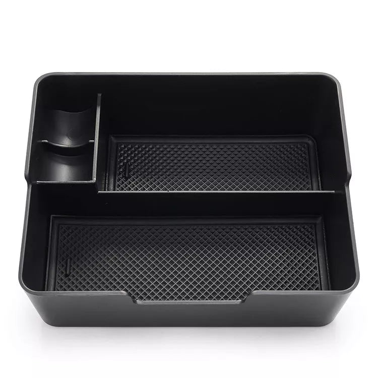 Compact black ABS car seat central storage box for organizing small items