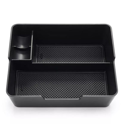 Compact black ABS car seat central storage box for organizing small items