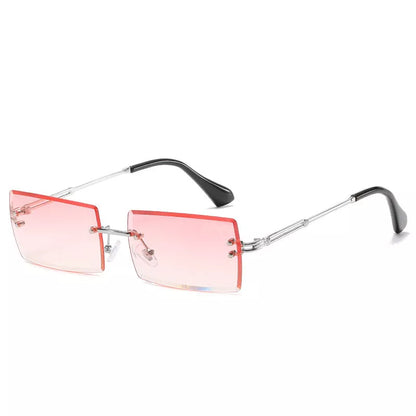 Rimless cut edge square sunglasses with PC lenses for UV protection