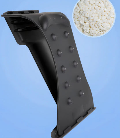 Black cervical traction device with adjustable height settings for neck support