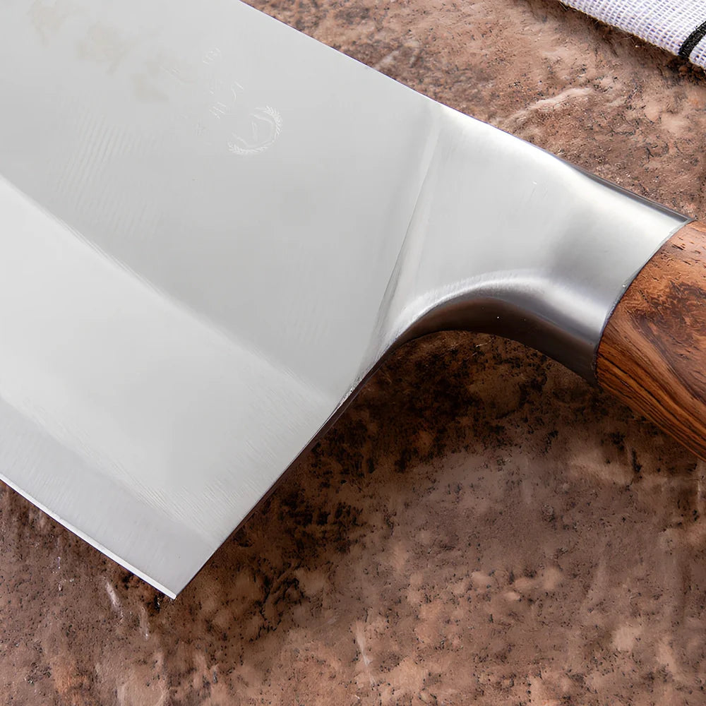 Professional kitchen slicing knife with 20cm stainless steel blade and 60-degree tip angle