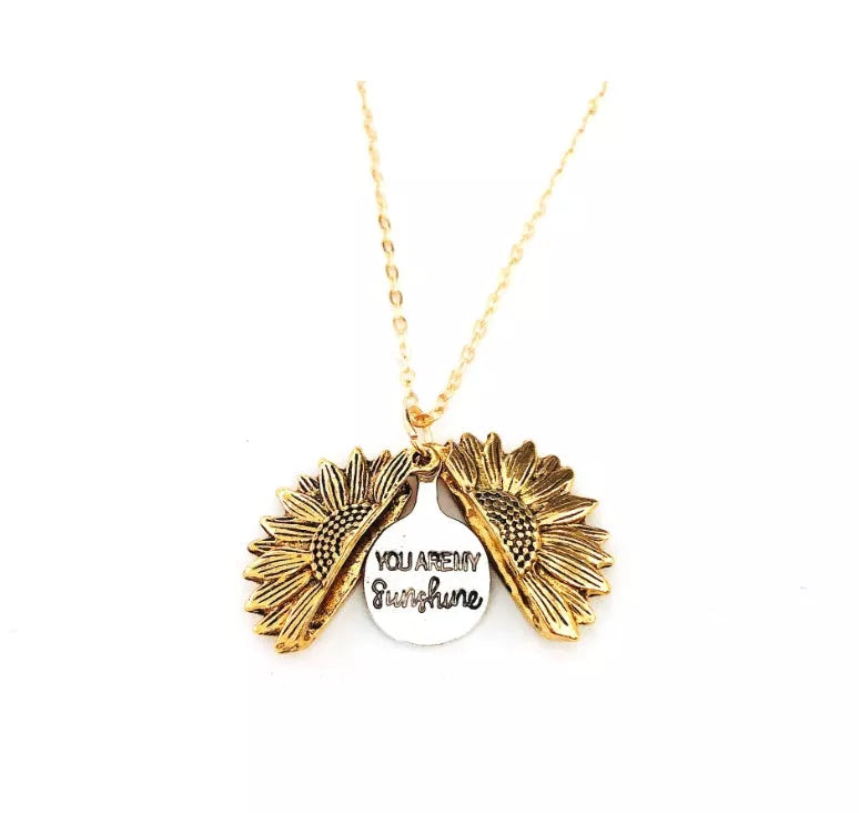 Sunflower Double Lettering Necklace in ancient gold, silver, and rose gold with adjustable chain