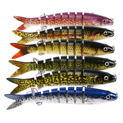 Premium multi-jointed pike fishing lures designed for enhanced trolling and casting, available in 12 vibrant colors.
