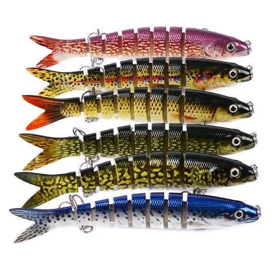 Premium multi-jointed pike fishing lures designed for enhanced trolling and casting, available in 12 vibrant colors.
