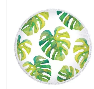 Palm Leaf Round Beach Towel with microfiber material and forest palm leaf pattern