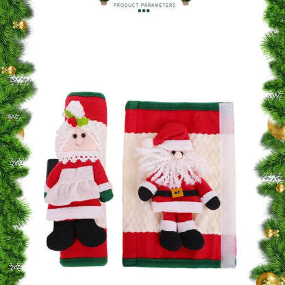 Red Christmas refrigerator glove set measuring 23x15cm for festive kitchen handle decoration