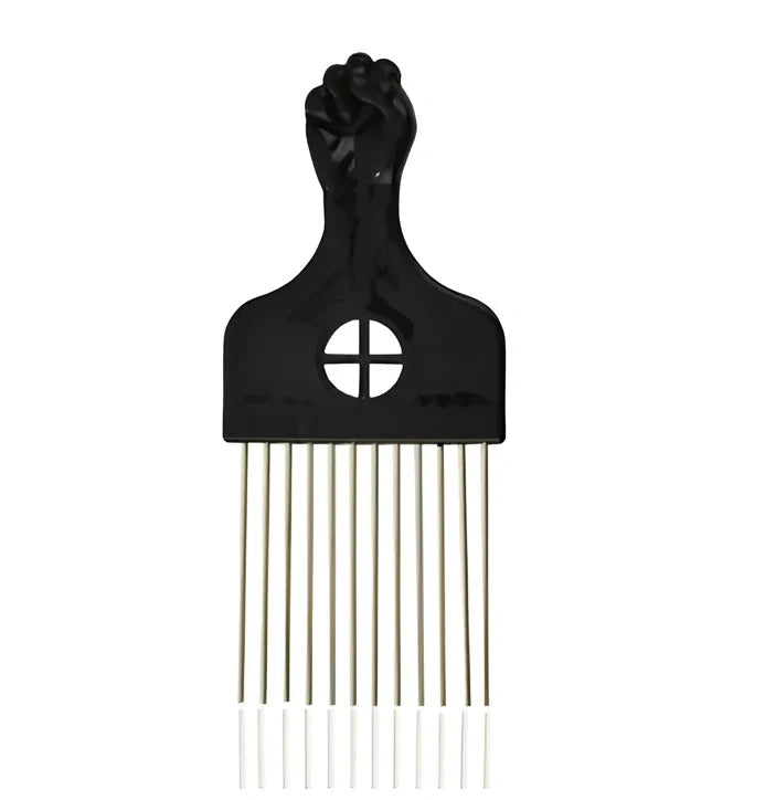 Metal styling comb with steel teeth and anti-slip handle for professional hair styling