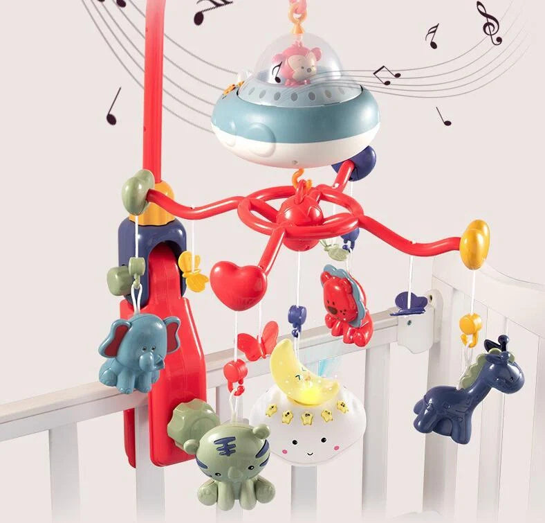 Cartoon baby rattle with starlight projection and remote control for nursery