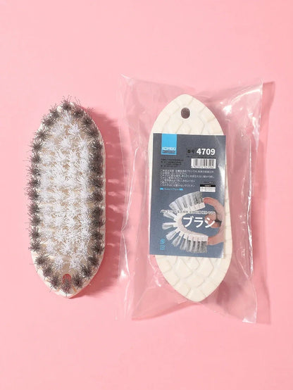 White flexible plastic bathroom tile cleaning brush measuring 15.5cm long