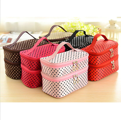 Double-layer cosmetic bag with multicoloured wavelet dots measuring 20.5cm long