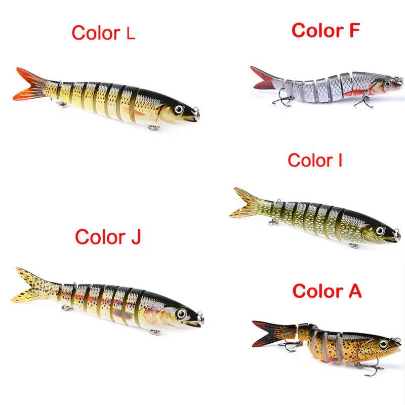 Premium multi-jointed pike fishing lures designed for enhanced trolling and casting, available in 12 vibrant colors.