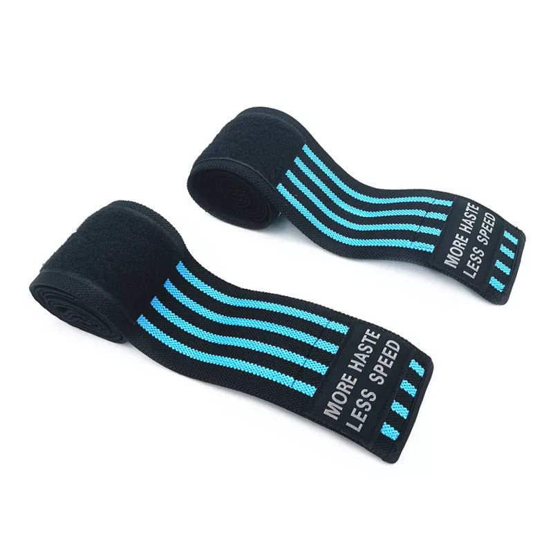 Adjustable nylon weightlifting wristband in red, orange, blue, and yellow