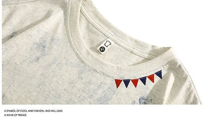 Grey tie dye pattern cotton t-shirt with loose fit and round neck collar