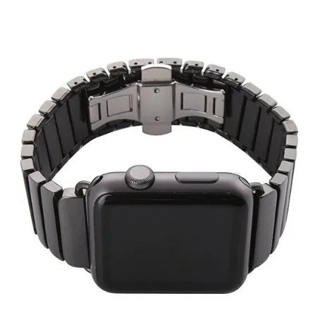 Apple Watch Compatible Ceramic Chain Strap Replacement Band for 38mm & 42mm Apple Watch Models - Black or White Colour Ceramic Chain Strap Accessory for Apple Watch Series