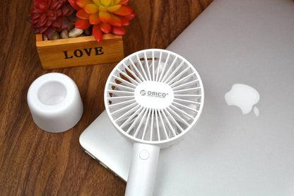 White ORICO FH1 USB rechargeable desk fan with fine-line detailing showing compact 215mm design