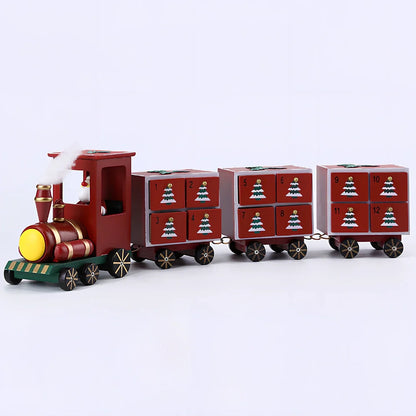 Handcrafted wooden Christmas window decorations showing nine designs including bears, houses, trees and vehicles