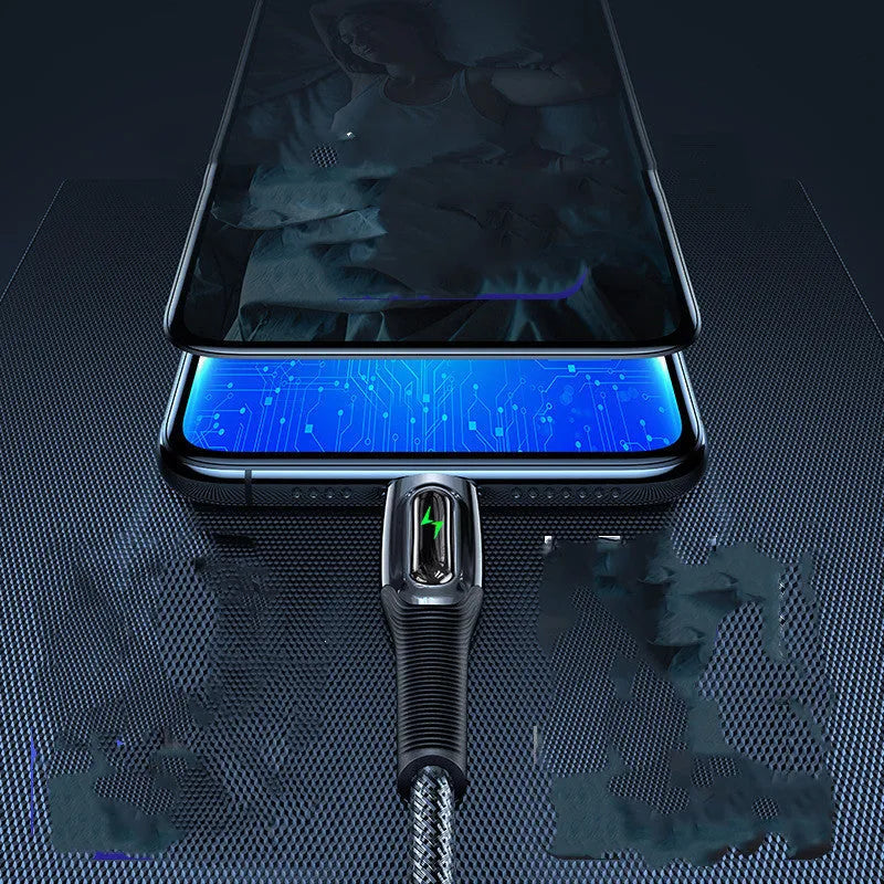 Black braided lightning cable with zinc alloy connectors for iPhone 12 with smart charging protection