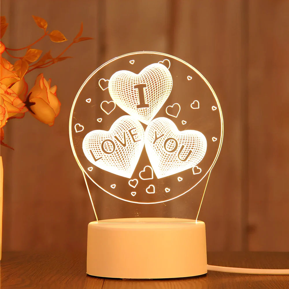 Creative USB bedside night light with acrylic castle scene, 20x17.5cm size, touch control for three light modes