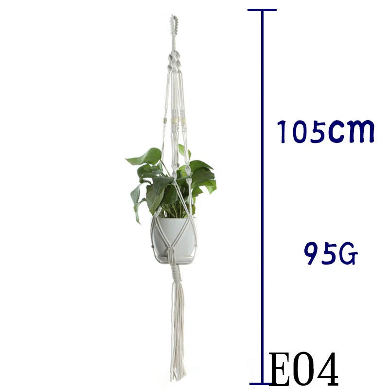 Beige cotton rope hanging basket with various styles for indoor plant display