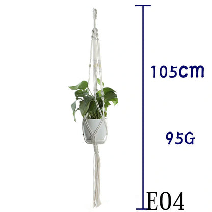 Beige cotton rope hanging basket with various styles for indoor plant display