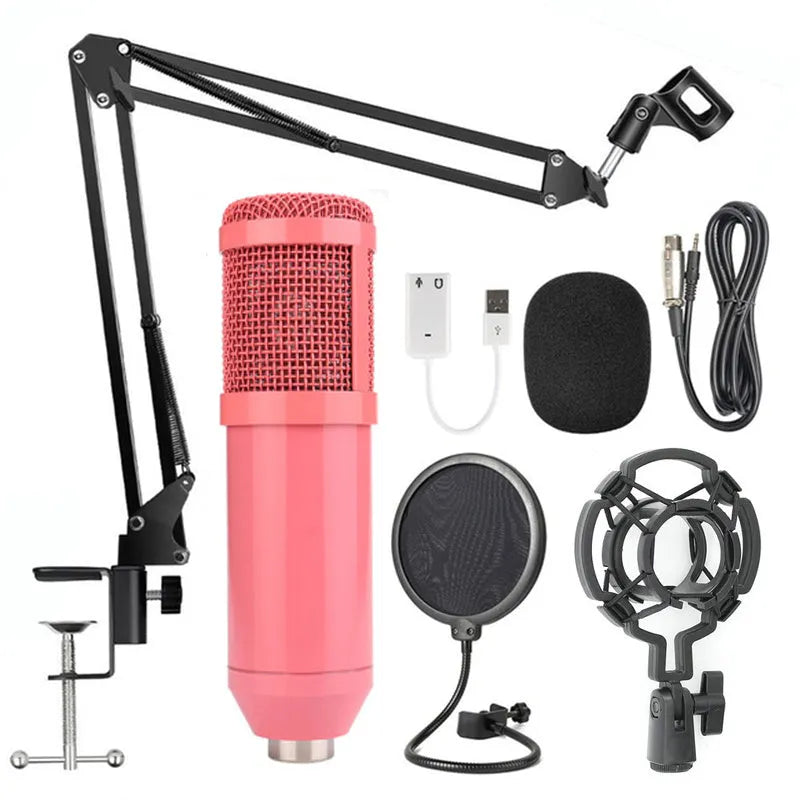 BM-800 condenser microphone stand set with professional recording microphone on desktop