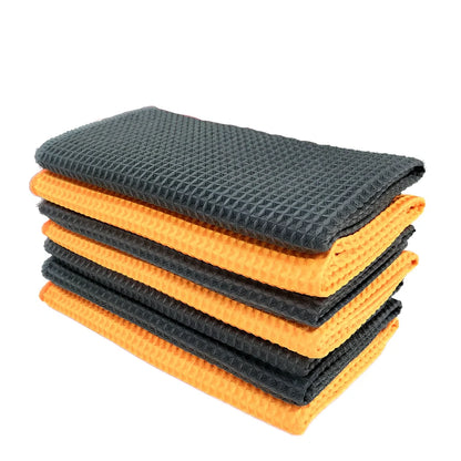 Orange and grey 40x40cm wafer-style car wash towel with microfiber texture