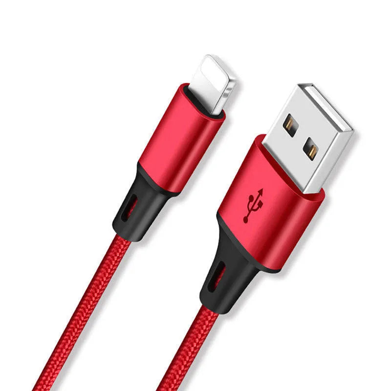 3-in-1 braided charging cable compatible with iPhone, Android and Type-C devices, made from aluminium alloy and nylon, measuring 1.25 metres in length, available in red, blue, silver, or black colour options