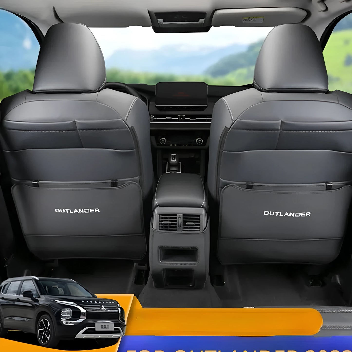 Set of three leather anti-kick protection pads for a Mitsubishi Outlander car interior.