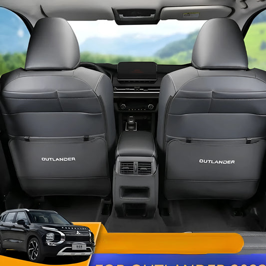 Set of three leather anti-kick protection pads for a Mitsubishi Outlander car interior.